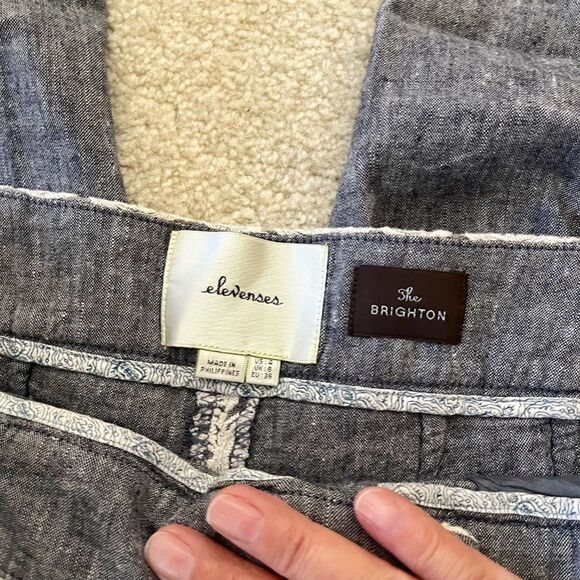 Elevenses Brighton Chambray Lace Overlay Lightweight Linen Pocket Flare Pant - Picture 9 of 10